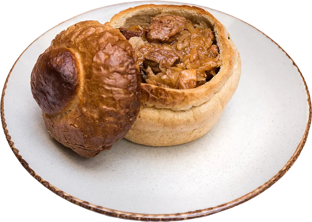 Hunter's stew in a bread bowl